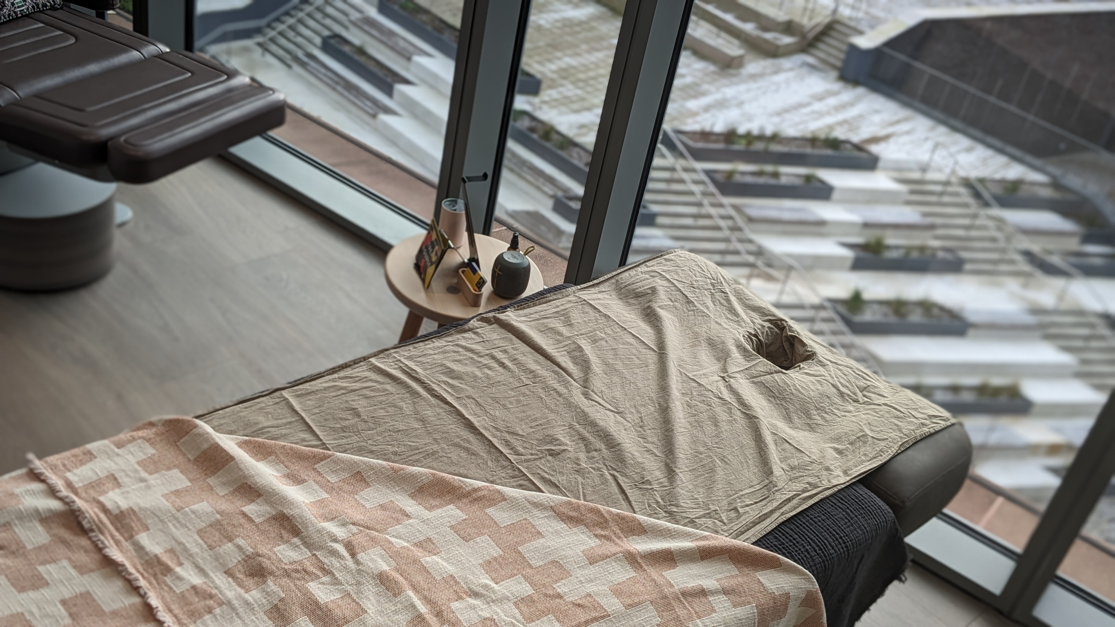 Massage Table on Third floor of corporate building on the River Clyde